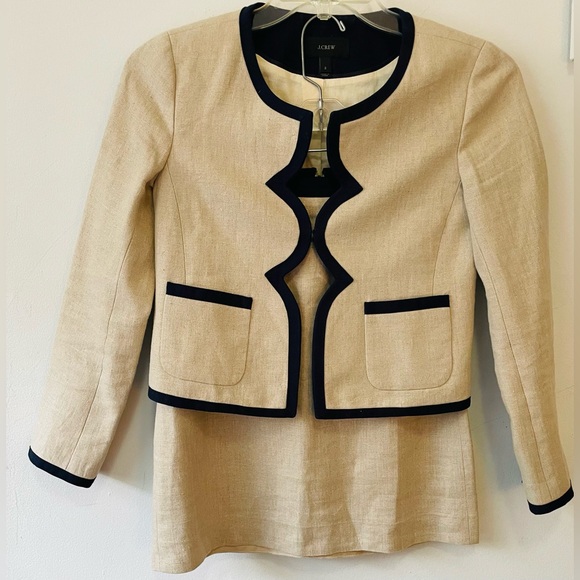 J. Crew Dresses & Skirts - J. Crew Cream and Navy Linen Jacket and Pencil Skirt Suit Set